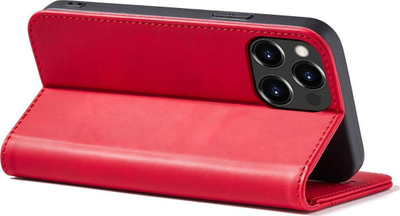Këllëf magnetik Fancy për iPhone 14, tip libër, me xhepa kartash, i kuq