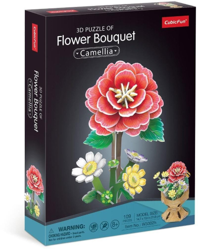 Puzzle 3D Camellia CubicFun, 109 pjesë, për fëmijë dhe të rritur, shumëngjyrësh