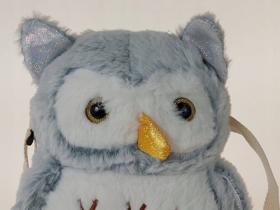 Çantë pellushi për kalamaj Adar Plush Handbag Owl, me formë bufthi, shumë e butë