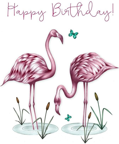 Kartolinë urimi Clear Creations CL0302 Birthday Flamingos, me kristale Swarovski, katrore, rozë