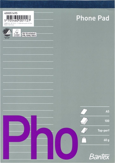 Bllok telefonik Bantex Phone Pad, A5, me vija, gri