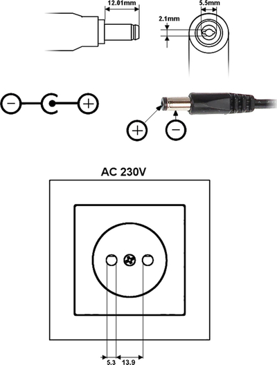 Furnizues energjie PS303, për testues CCTV, kompakt, i zi
