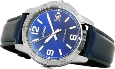 Ora dore Casio MTP-V004L-2B, analoge, rrip lëkure, blu