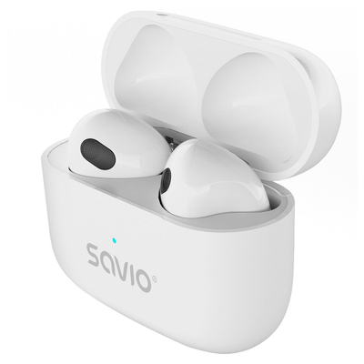 Безжични слушалки Savio TWS-01 PRO, Bluetooth 5.4, 20 часа батерија, бели
