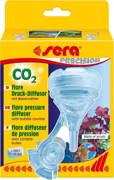 Difuzer CO2 për akuarium Sera Flore, me numërues flluskash, për deri 300L, transparent