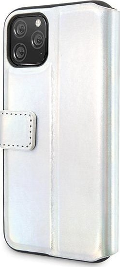 Mbulesë portofol Guess PU Leather për iPhone 11 Pro, me xhepa kartash, argjendtë iridescent