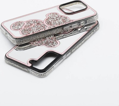Mburojë telefoni Rowy Teddy Bear për Samsung S24 Ultra, PU TPU, me ariush pelushi, rozë
