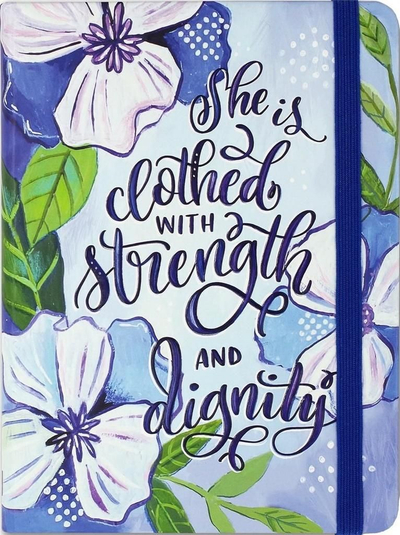 Ditari Christian Art Gifts “She Is Clothed with Strength and Dignity”, 160 faqe, kapak i fortë, blu me lule