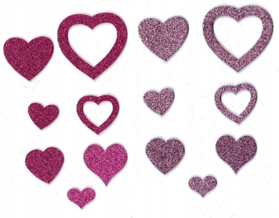 Set dekorativ zemra me shkëlqim Galeria Hobby Glitter Hearts, 88 copa, të kuqe edhe rozë