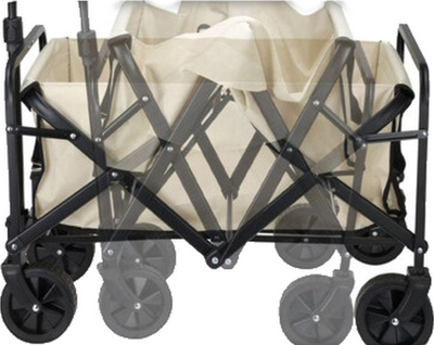 Karrocë palosëse plazhi Tourist Beach Wagon, 75x52x48cm, çelik dhe pëlhurë Oxford, bezhë me të zezë