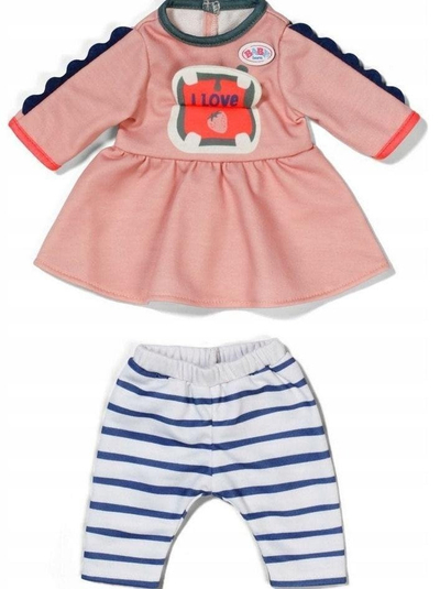 Veshje kukulle Baby Born Dress Jungle, set fustan dhe geta, për kukulla 36 cm, rozë me vija