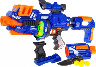 Pushkë lodër Blaze Storm Soft Ball Gun, automatike, 12 toptha shkumë, blu portokalli