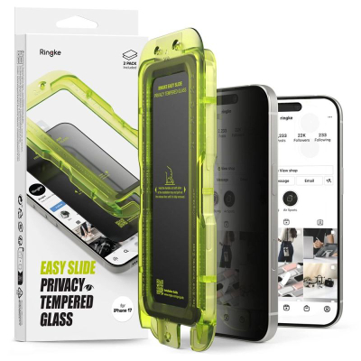Xham mbrojtës Ringke Easy Slide Privacy për iPhone 17, xham i fortë, 2 copë, i zi
