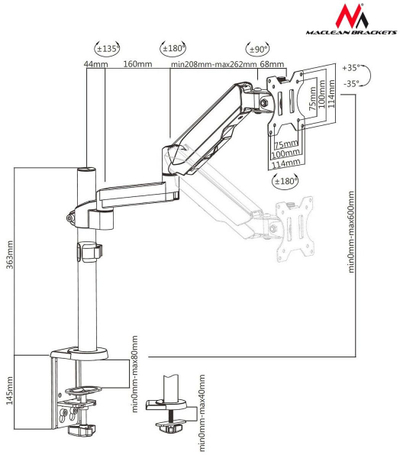 Montues monitori për tavolinë Maclean 17 "- 32" (MC-775), i zi 