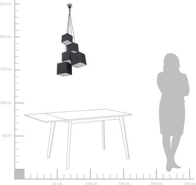 Lampë varëse Beliani Mesta Black, me 5 abazhurë katrorë, metal e tekstil, e zezë