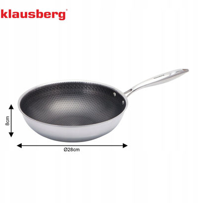 Tigan wok Klausberg KB-9024, 28cm, çelik inox, ngjyrë çeliku
