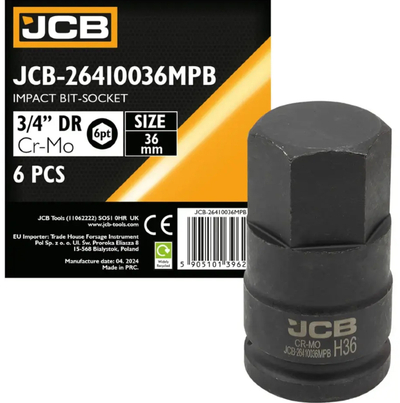 Prizë goditëse JCB, 3/4\", 36mm, Cr‑Mo, gjashtëkëndore