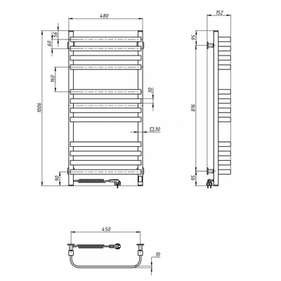 Tharëse elektrike peshqirësh Navin Stugna, 480×1000 mm, sensor nga e majta, e bardhë