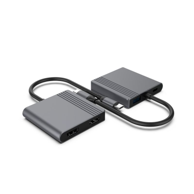 Adapter USB Type C Gembird 3 në 1, HDMI, USB 3.2, gri metalik