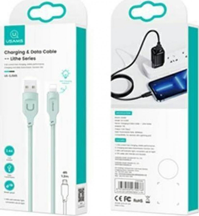 Kabllo USB Usams Lithe Series US-SJ565, USB A në Lightning, 1.2 m, jeshile