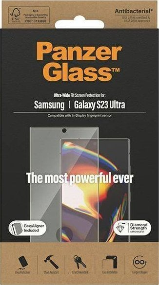Mbrojtës ekrani PanzerGlass Ultra-Wide Fit, për Samsung Galaxy S23 Ultra, xham i temperuar, me aplikues