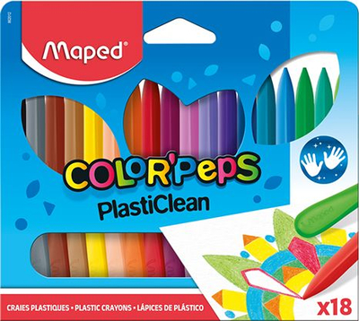 Ngjyra plastike Maped ColorPeps PlastiClean, 18 copë, shumëngjyrëshe