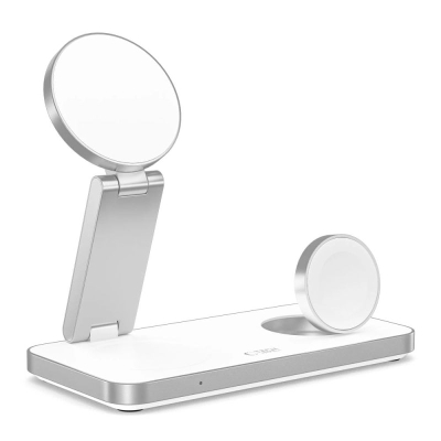 Безжичен полнач 3‑во‑1 Tech-Protect QI15W-A47, 15W, MagSafe, бел