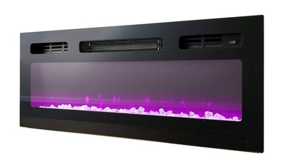 Komodë TV Cama Meble Eva me oxhak elektrik, 180x40x52 cm, MDF me shkëlqim, e zezë