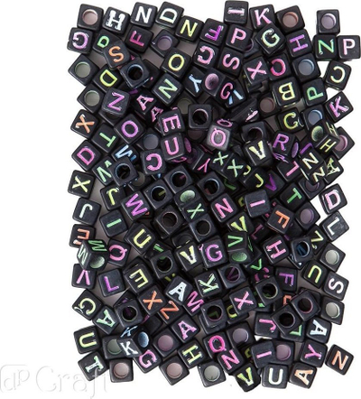Rruaza me shkronja Dalprint Beads Letters Neon On Black Base, 6mm, 124 copë, shumëngjyrëshe