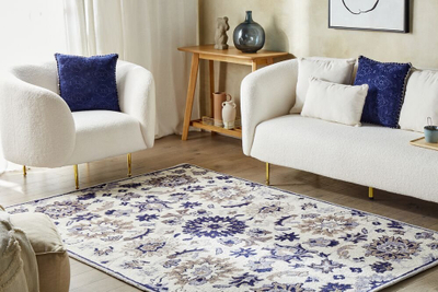 Tapet leshi KUMRU Wool Area Rug, 160 x 230 cm, model dekorativ, bezhë dhe blu