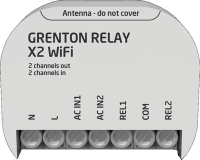 Modul rele Grenton Relay X2 WiFi, 2 kanale, për montim fshehur, gri