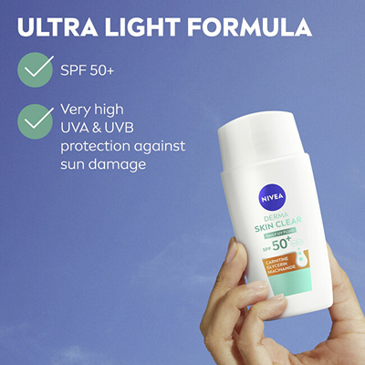 Lëng për mbrojtje ndaj diellit Nivea Daily UV Fluid Derma Skin Clear SPF 50+, 40 ml