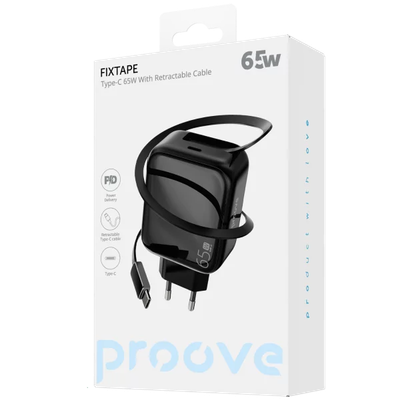Karikues muri Proove Fixtape me kabllo të integruar Type-C, 65W, e zezë