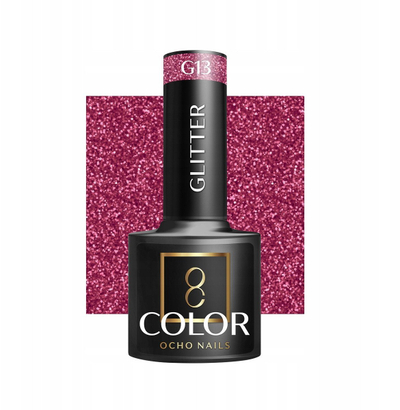 Lак со гел Ocho Nails Hybrid Glitter G12, 5 g, со сјај, розов