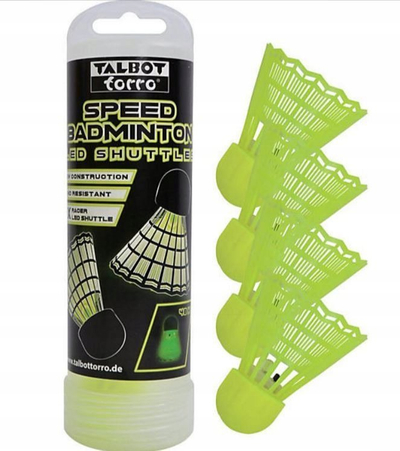 Shuttle badminton TALBOT Torro LED Speed, set 4 copë, për lojë në errësirë