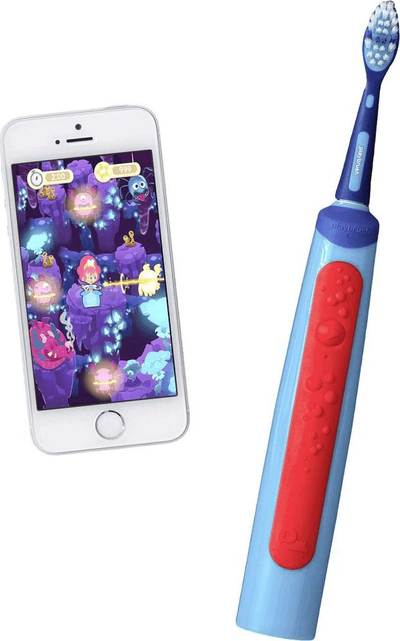 Furçë dhëmbësh elektrike për kalamaj Signal Playbrush Smart Sonic, me Bluetooth, me karikues, blu e kuqe