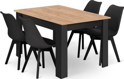 Set tavoline kuzhine Oskar, drejtkëndore 120x80 cm, 4 karrige, e zezë