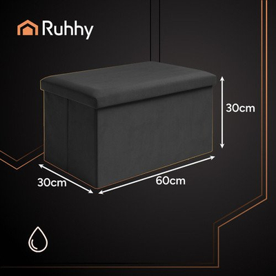 Ottoman me magazinim Ruhhy 25995 XL, i palosshëm, velur, i zi
