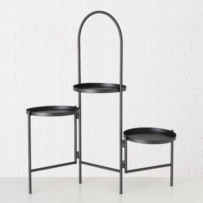 Stativ për lule Boltze Metal Flower Stand, me 3 kate, 68cm, i zi mat