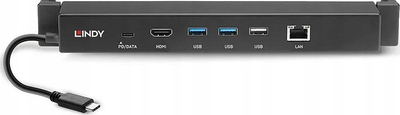 Docking Station Lindy USB C 3.2 Gen 2, HDMI, PD 100W, Gigabit LAN, e zezë
