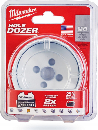 Freza rrethore Milwaukee Hole Dozer Bi-Metal 2-7/8", për dru dhe metal, e bardhë