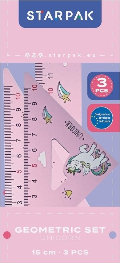 Set gjeometrie Starpak Unicorn, 3 pjesë, vizore 15 cm, me ngjyra