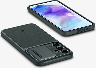Mbrojtëse telefoni Spigen Optik Armor për Samsung Galaxy A55, me kapak kamere, jeshile Abyss