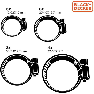 Set kapëse zorrësh Black+Decker Hose Clamps, 20 copë, metalike, ngjyrë argjendtë