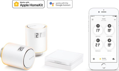 Сет паметна термостатска глава Netatmo NVP-EN, за централно греење, бела