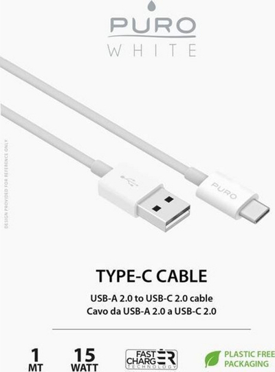 Kabllo Puro, USB-A - USB-C, 1m, e bardhë