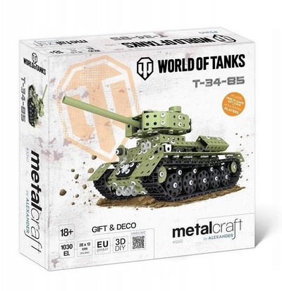 Model metalik Metalcraft World of Tanks T-34-85, mbi 1000 pjesë, 28 x 13 x 12 cm, metalik