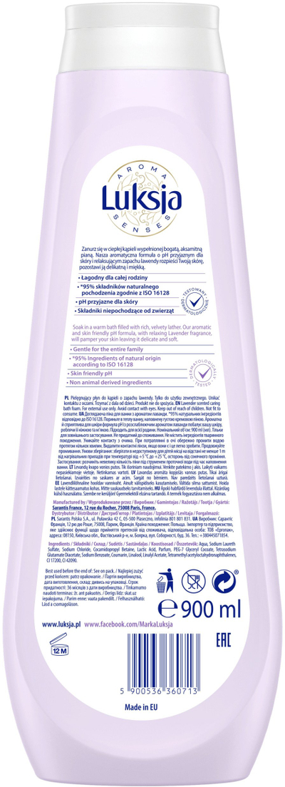 Xhel banje Luksja Aroma Relaksuese me Livandë, 900 ml