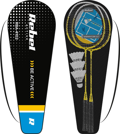Set badminton Rebel Active, 2 raketa, 2 toptha, blu e bardhë