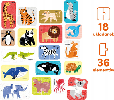 Puzzle çift për kalamaj Czuczu Wild Animals, 18 puzzle, shumëngjyrëshe